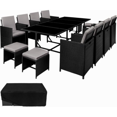 tectake 404629 zahradní ratanový nábytek palma 8+4+1 vč. ochranné plachty černá/šedá – Zboží Dáma