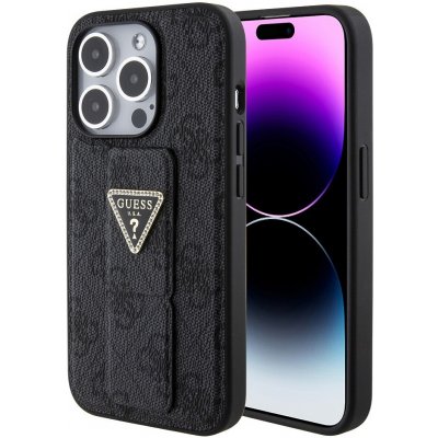 Guess PU Grip Stand 4G Strass Triangle Metal Logo iPhone 15 Pro černé – Hledejceny.cz