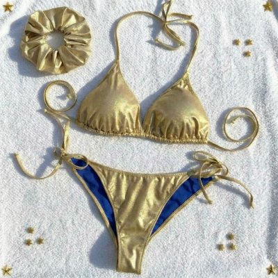 Sparkle Me bikiny 3v1 zlaté plavky s ozdobou do vlasů – Sleviste.cz