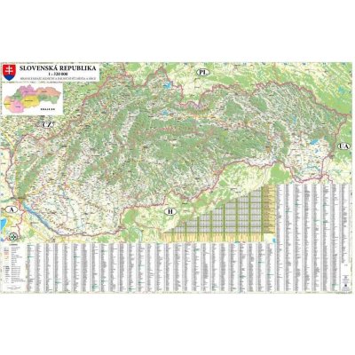 Slovenská republika silniční - nástěnná mapa 135 x 90 cm, lamino + 2 lišty – Sleviste.cz