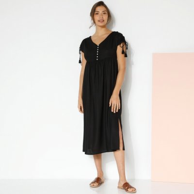 Midi jednobarevné šaty s krátkými rukávy černá