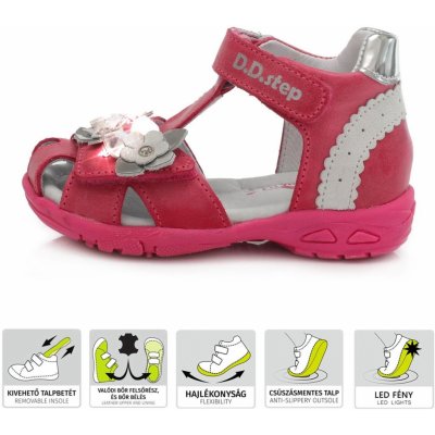 D-D-step svítící kožené sandály AC290-384 21 růžová – Zboží Mobilmania