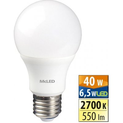 McLED LED žárovka 6,5W 550lm 2700K 180° E27 – Zboží Mobilmania