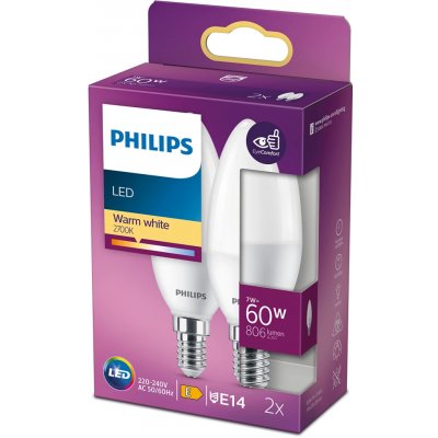 Philips 2x LED žárovka E14 B38 7W = 60W 806 lm 2700K teplá bílá – Hledejceny.cz