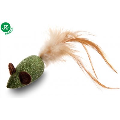 JK Animals myška s pírkem ze šanty kočičí 4,3 cm – Zbozi.Blesk.cz
