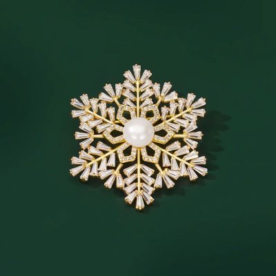 Éternelle brož s perlou a zirkony Sněhová vločka B7324-XR09097 Zlatá Bílá – Zboží Dáma