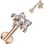 Šperky4U zlacená labreta piercing do ucha kytička, čiré zirkony LB0010-RD – Sleviste.cz