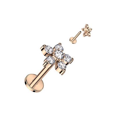 Šperky4U zlacená labreta piercing do ucha kytička, čiré zirkony LB0010-RD – Sleviste.cz