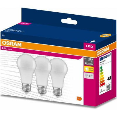 Osram 3PAK LED žárovka LED E27 A60 13W = 100W 1521lm 3000K Teplá bílá 200° VALUE OSRVALU7823 – Sleviste.cz