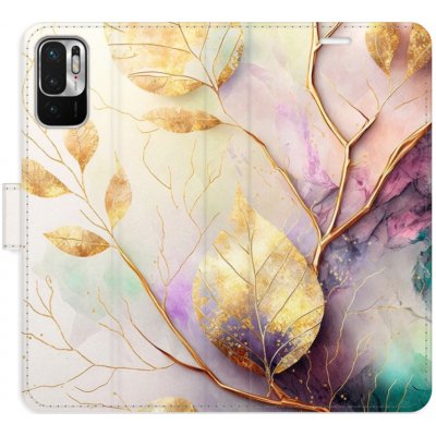 Pouzdro iSaprio Flip s kapsičkami na karty - Gold Leaves 02 Xiaomi Redmi Note 10 5G