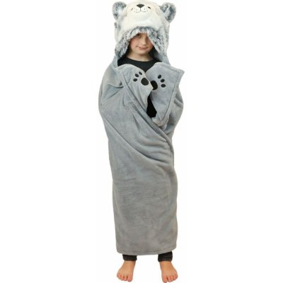 Cozy Noxxiez BL802 Husky hřejivá deka s kapucí se zvířátkem a tlapkovými kapsami – Zbozi.Blesk.cz