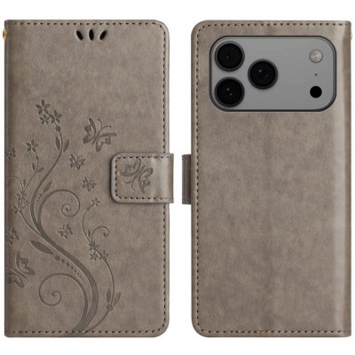Flowers knížkové pouzdro na iPhone 17 Pro Max - šedé – Zboží Mobilmania