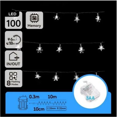 Aigostar LED Ven. ván. řetěz 100xLED/8 funkcí 3xAA 10m IP44 studená bílá B10303K53 – Hledejceny.cz