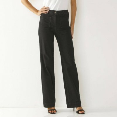 Široké džíny s vysokým pasem sepraná černé – Zboží Dáma