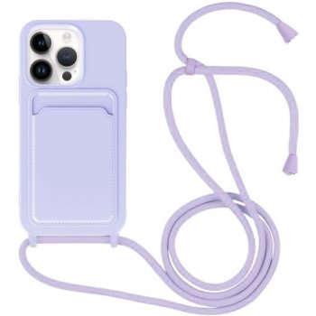 Pouzdro Appleking silikonové se šňůrkou a kapsou na karty iPhone 13 Pro - fialové
