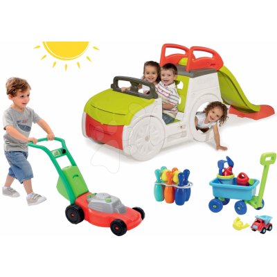 Smoby set prolézačka Adventure Car a Écoiffier sekačka vozík a kuželky – Zboží Dáma