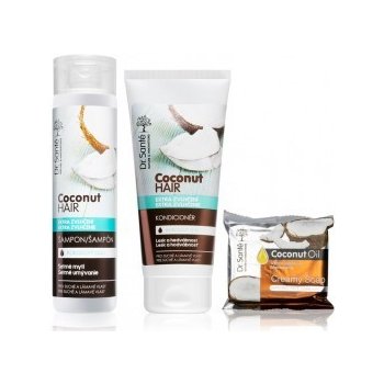 Dr. Santé Coconut čisticí šampon pro suché vlasy 250 ml + kondicionér pro suché vlasy 200 ml + čisticí tuhé mýdlo na obličej 100 g dárková sada