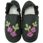 Carozoo kožené capáčky pro ženy černé s květinou – Zboží Dáma