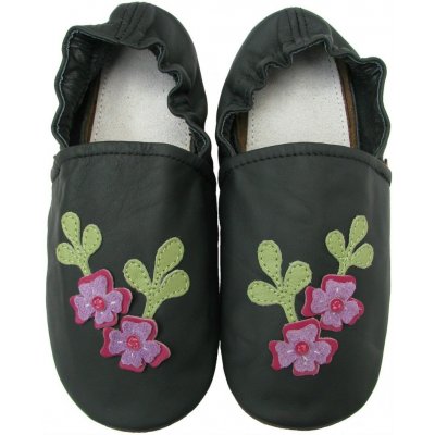 Carozoo kožené capáčky pro ženy černé s květinou – Zboží Dáma