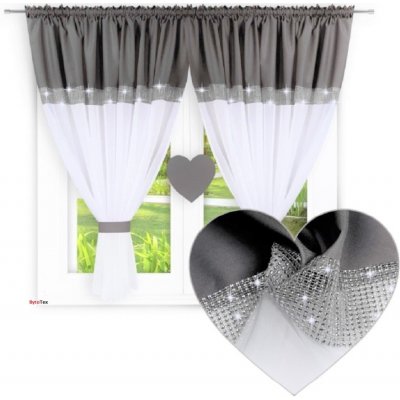 BytoTex Hotová záclona s řasící páskou Srdíčka bílá/světle šedá 400x145 cm – Hledejceny.cz