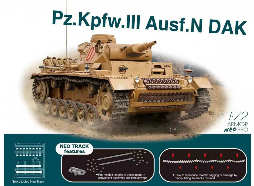 Dragon Pz.Kpfw.III Ausf.N DAK w/Neo Track Model Kit tank 7634 1:72