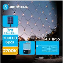 Aigostar LED Solární vánoční řetěz 100xLED 8 funkcí 4,5x1,5m IP65 teplá bílá | AI0438
