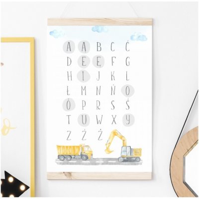 Detský plagát na stenu s motívom abecedy a áut biela A3 – Zboží Mobilmania