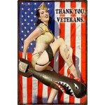 Plechová retro americká US cedule Rocka Pin-Up Thank You Veterans – Zboží Dáma
