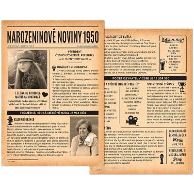 Narozeninové noviny 1950 – dvoustranné nebo jednostranné – Zboží Dáma