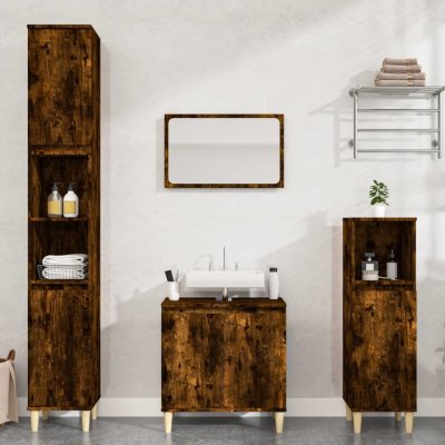 vidaXL 3dílný set koupelnového nábytku kouřový dub kompozitní dřevo – Zboží Mobilmania