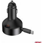 Nabíječka do auta výsuvná C kabel + USB C port 12/24V 60W AMiO-04368 | Zboží Auto