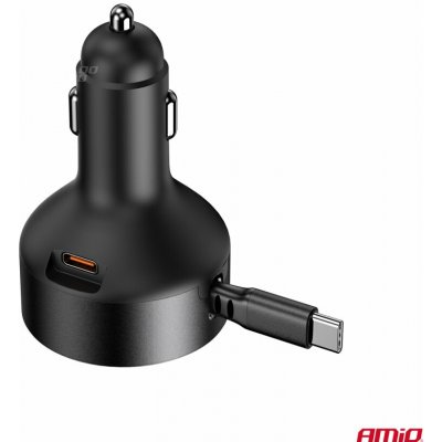 Nabíječka do auta výsuvná C kabel + USB C port 12/24V 60W AMiO-04368 | Zboží Auto