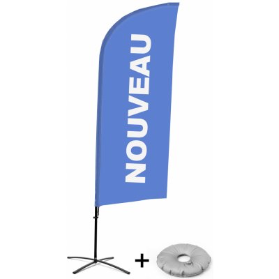 Jansen Display Kompletní sada reklamní vlajky ve tvaru křídla, Novinka, modrá, francouzština Křížová Základna, 1273 x 3030 mm – Zboží Živě