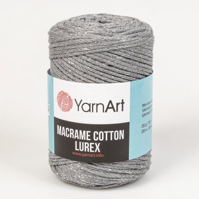 Pletací / háčkovací příze YarnArt MACRAME COTTON LUREX 2mm 737 šedá, jednobarevná, lesklá 250g/205m – Zboží Mobilmania