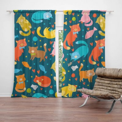 Sablio Závěs Kočky s rybkami: 2ks 140x250cm – Hledejceny.cz