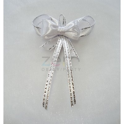 Vonička (vývazek) svatební - bílo-stříbrná s bílou mašličkou I – Sleviste.cz