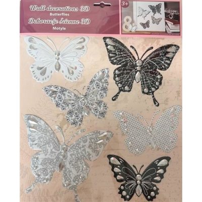 Samolepky na zeď - motýli stříbrno-černí SLK-6701, rozměr 31,5 x 30,5 cm, IMPOL TRADE – Sleviste.cz