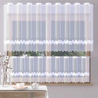 Forbyt žakárová vitrážová záclona EMILY, květinový vzor, s bordurou, bílá, výška 50cm (v metráži) – Zboží Mobilmania