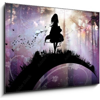 Skleněný obraz 1D - 100 x 70 cm - Evening in the magical Forest cartoon character in the real world silhouette art photo manipulation – Hledejceny.cz