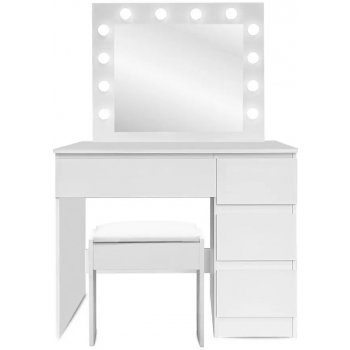Aga Toaletní stolek se zrcadlem, osvětlením a el.zásuvkou + taburet MRDT09-GW-S Lesklý bílý