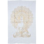 Sanu Babu přehoz na postel s tiskem bílý a zlatý tisk Buddha 140 x 210 cm – Sleviste.cz