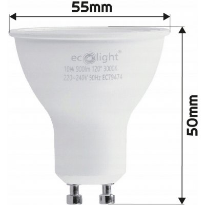 Eco Light LED žárovka GU10 10W 900lm teplá bílá EC79474 – Hledejceny.cz