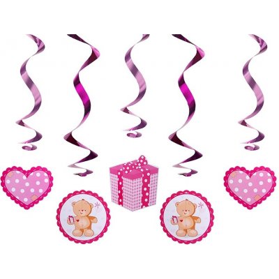 PartyDeco závěsné spirály růžové s medvídky – Zboží Dáma