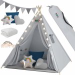 Spielwerk Dětský stan Teepee šedo-modrý 160x120x120cm 109525 – Zbozi.Blesk.cz