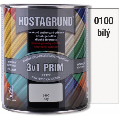 Barvy A Laky Hostivař Hostagrund Prim 3v1 S2177 základní i vrchní barva na kov, 0100 bílá, 600 ml – HobbyKompas.cz