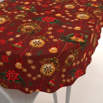 Biante bavlna oválný ubrus Sandra SA-809 Vánoční ozdoby na vínově červeném 120x140 cm – Hledejceny.cz