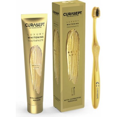 Curasept Gold Luxury intenzivní bělící zubní pasta 75 ml + zubní kartáček dárková sada