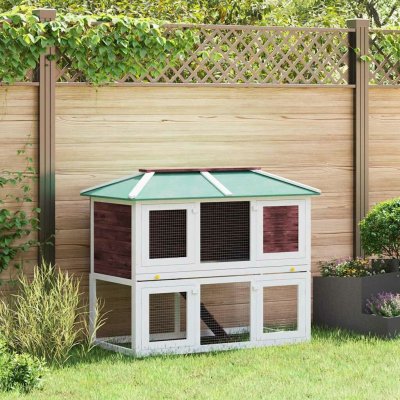 vidaXL Králíkárna dvoupatrová hnědo-bílá 130 × 68 × 105 cm, jedlové dřevo 9799.170850 – Zbozi.Blesk.cz