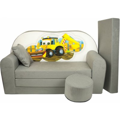 Fimex Dětská rozkládací pohovka + taburet Bagr šedá – Zboží Dáma