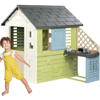 Smoby Domeček s kuchyňkou a 17 doplňků Pretty Playhouse&Kitchen Life rozšiřitelný 3 okna se 2 žaluziemi a posuvnými okenicemi s UV filtrem od 24 měsíců – model 2025 – Zboží Mobilmania